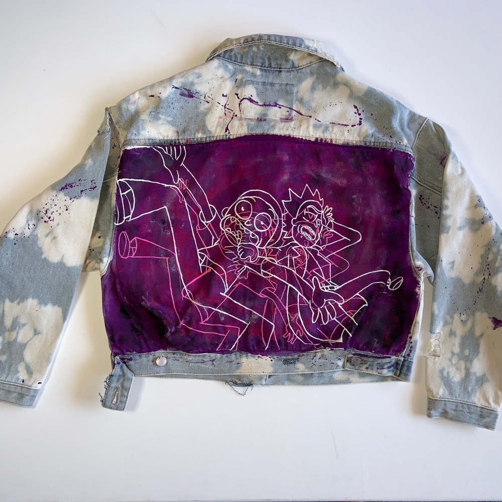 Rick and Morty custom hand painted jean jacket